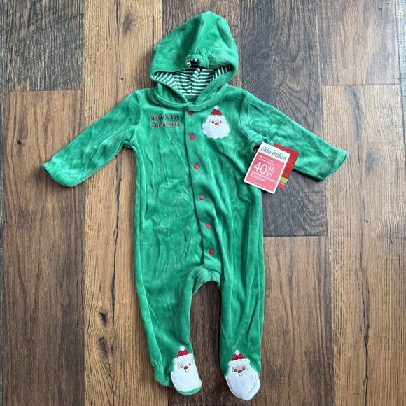 Okie Dokie Baby’s 1st Christmas Green Santa Hooded Romper NWT 3-6 Months - Picture 1 of 4